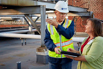 Roof Consultant meeting with onsite contact